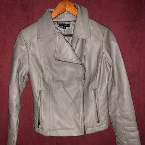 Grey/taupe biker embroidered leather jacket